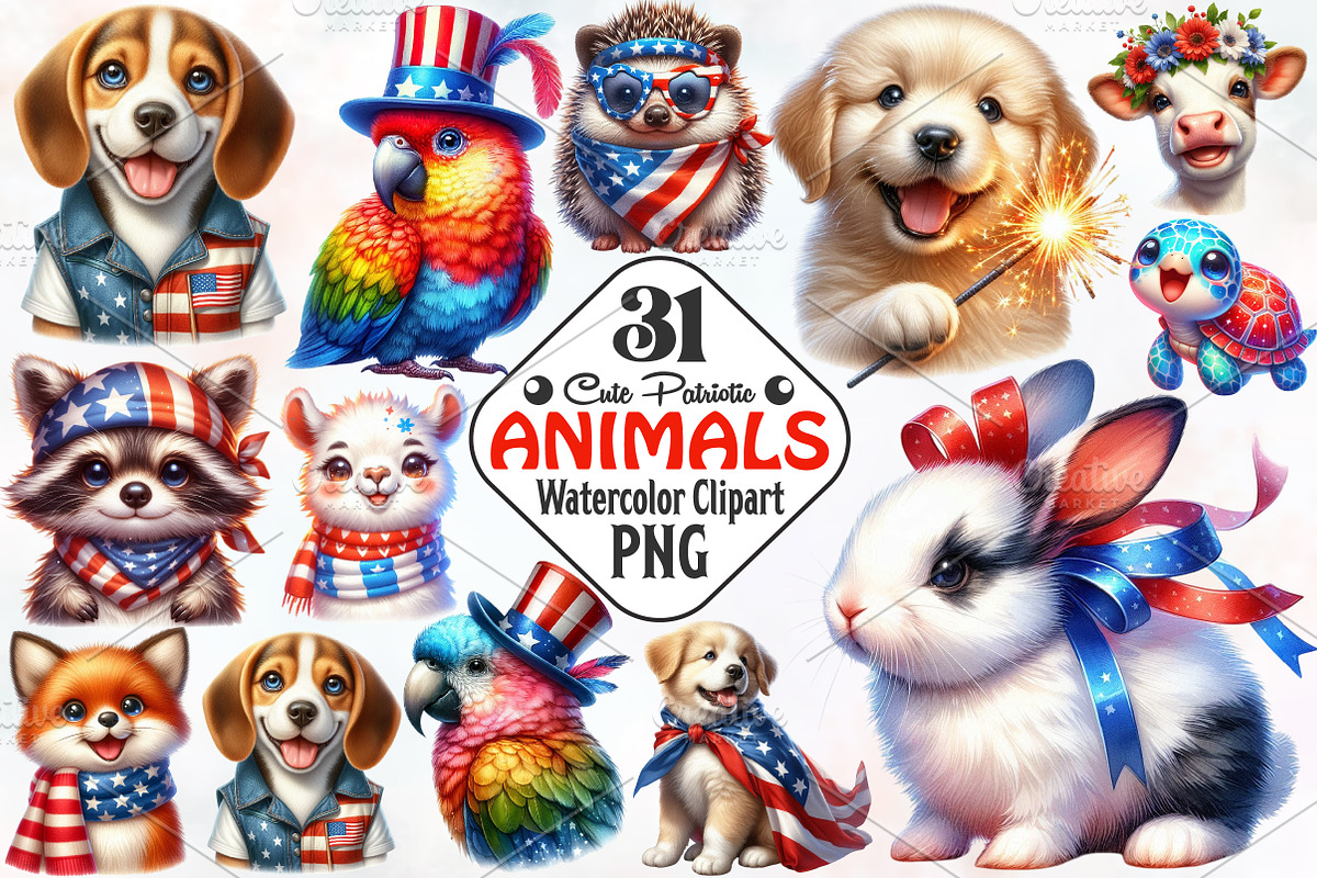 Patriotic Animals Clipart, an Illustration by RobertsArt (Photo 1 of 7)