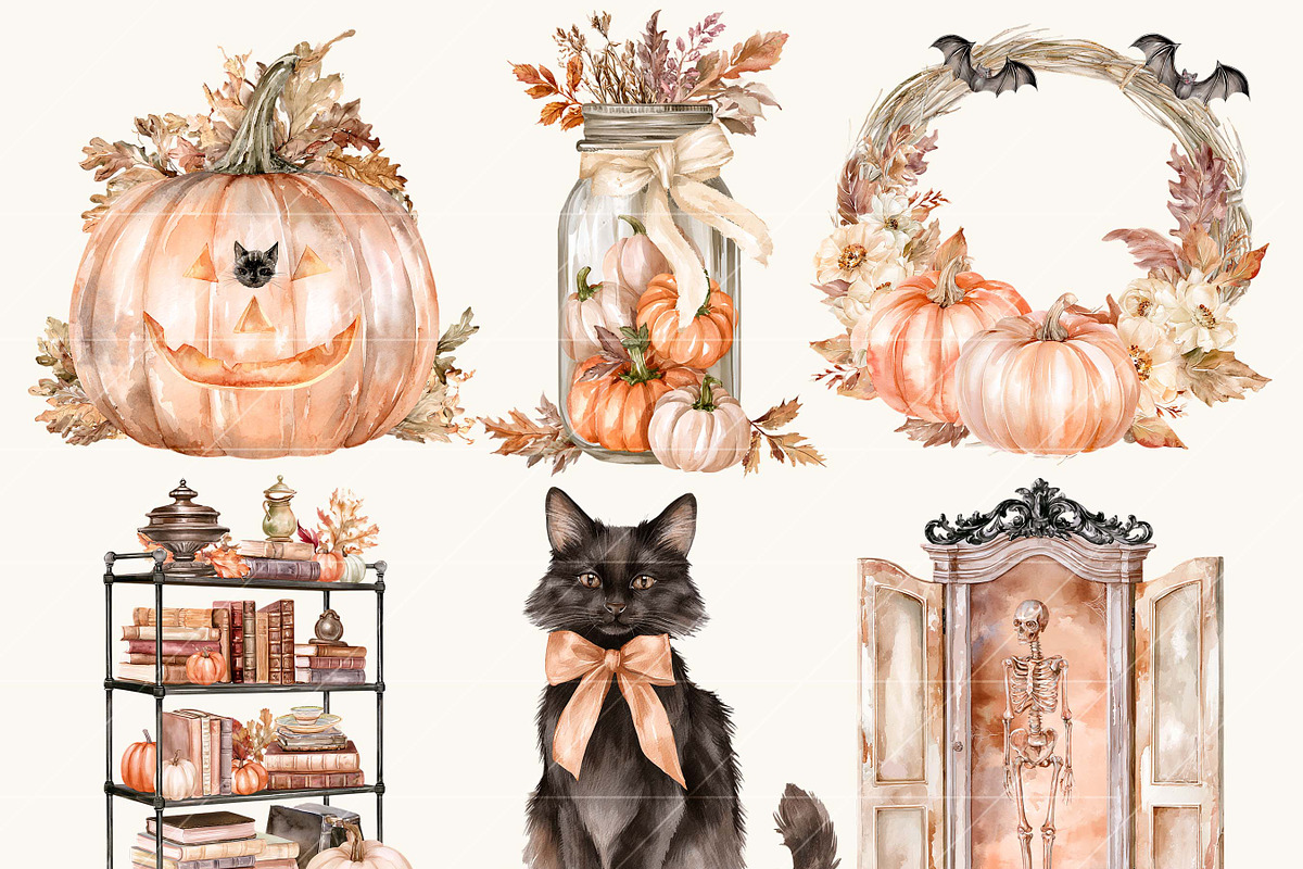 Watercolor Cozy Spooky Autumn, a Seasonal Illustration by BusyDaydesign (Photo 6 of 9)