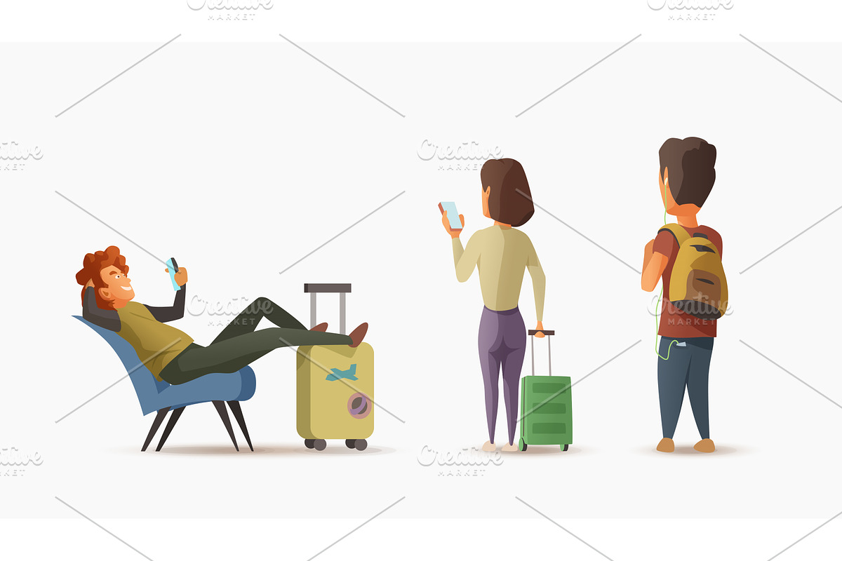 airport waiting travellers on white, a Transportation Illustration by IfH