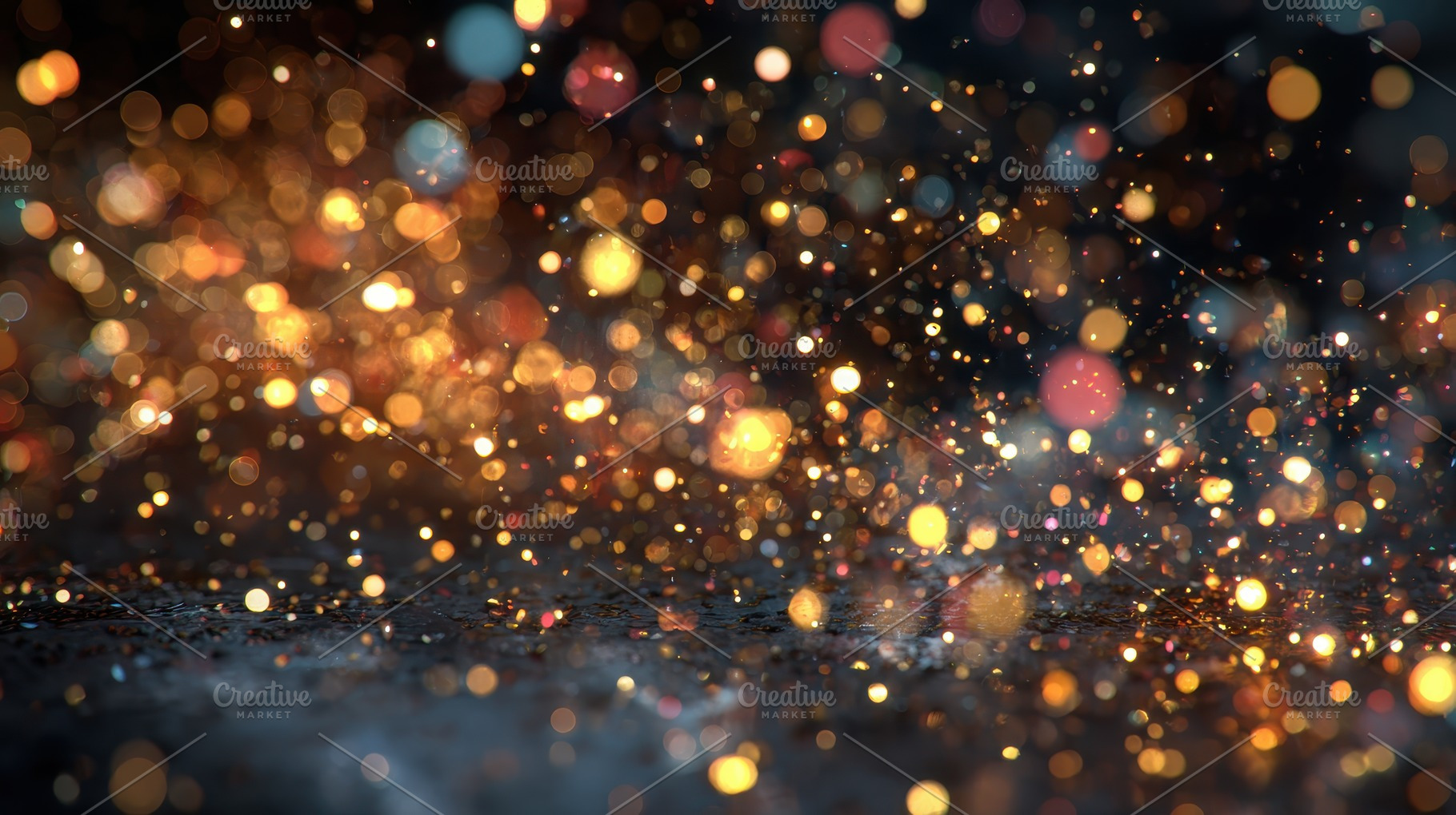 Golden sparks glittering bokeh backg, a Photo by Pixeness Studio
