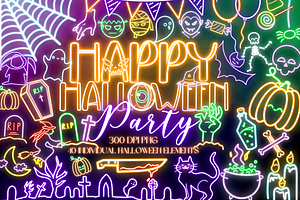 Neon Halloween Party PNG Clipart