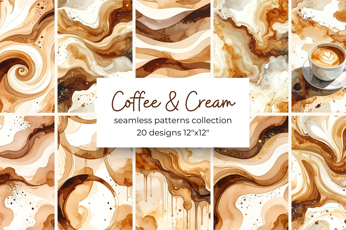 Coffee & Cream Seamless Patterns, a Pattern Graphic by Anna Design Studio (Photo 1 of 6)