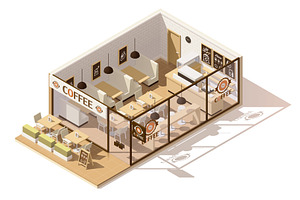 Vector Isometric Low Poly Coffee Shop