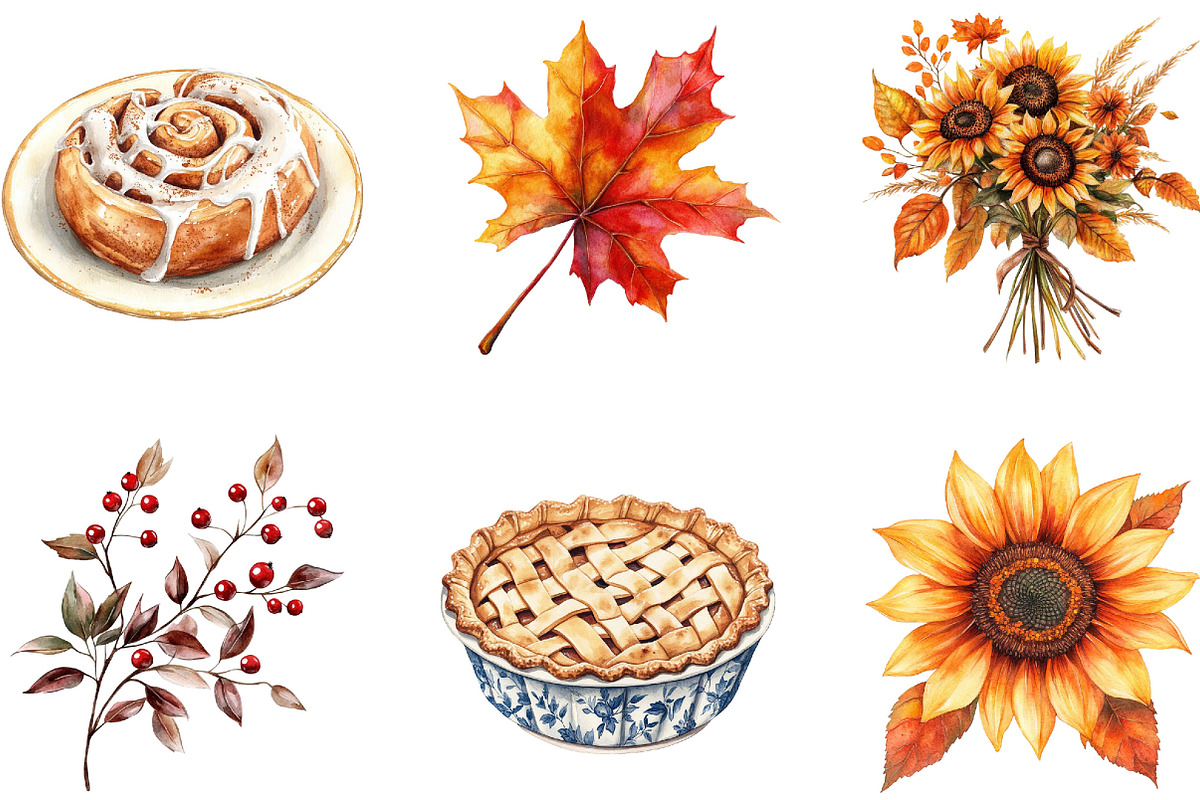 Cozy Thanksgiving Clipart Set, a Seasonal Illustration by Designking (Photo 2 of 4)