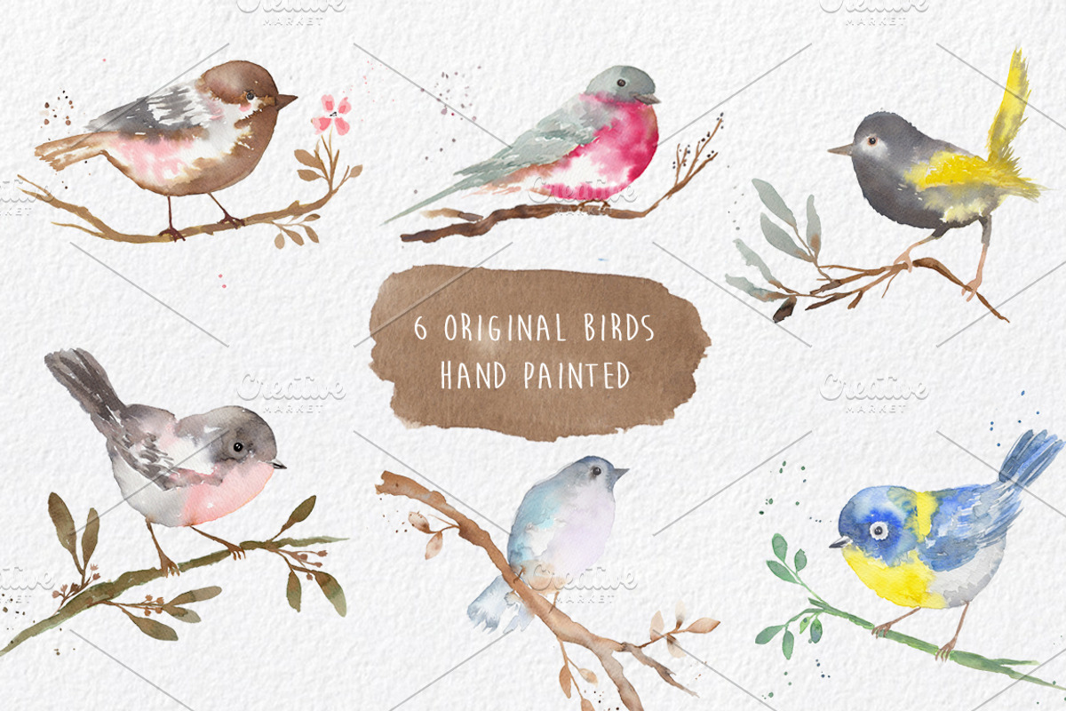 Watercolor Romantic Birds handmade, a Decorative Illustration by MaraquelaStudio (Photo 2 of 5)