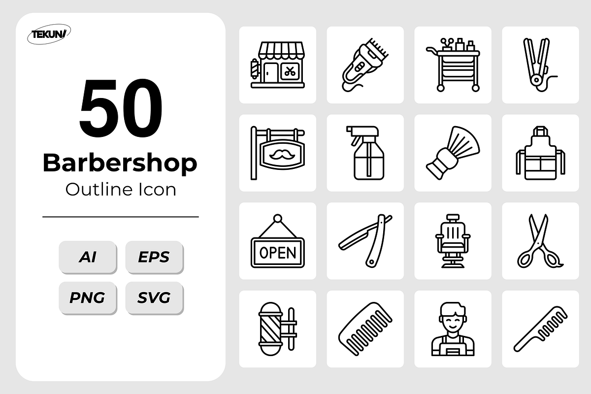 Barbershop Icons, an Outline Icon by Tekuni (Photo 1 of 6)