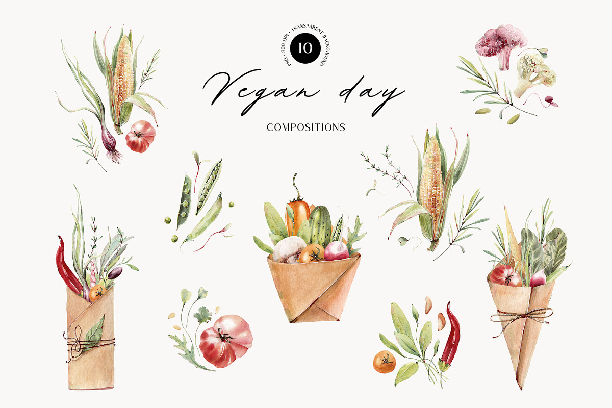 VEGAN DAY Watercolor set, a Food Illustration by Lemaris (Photo 6 of 10)