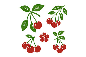 Cherry set with fruits, flowers and, a Food Illustration by GraphiShop