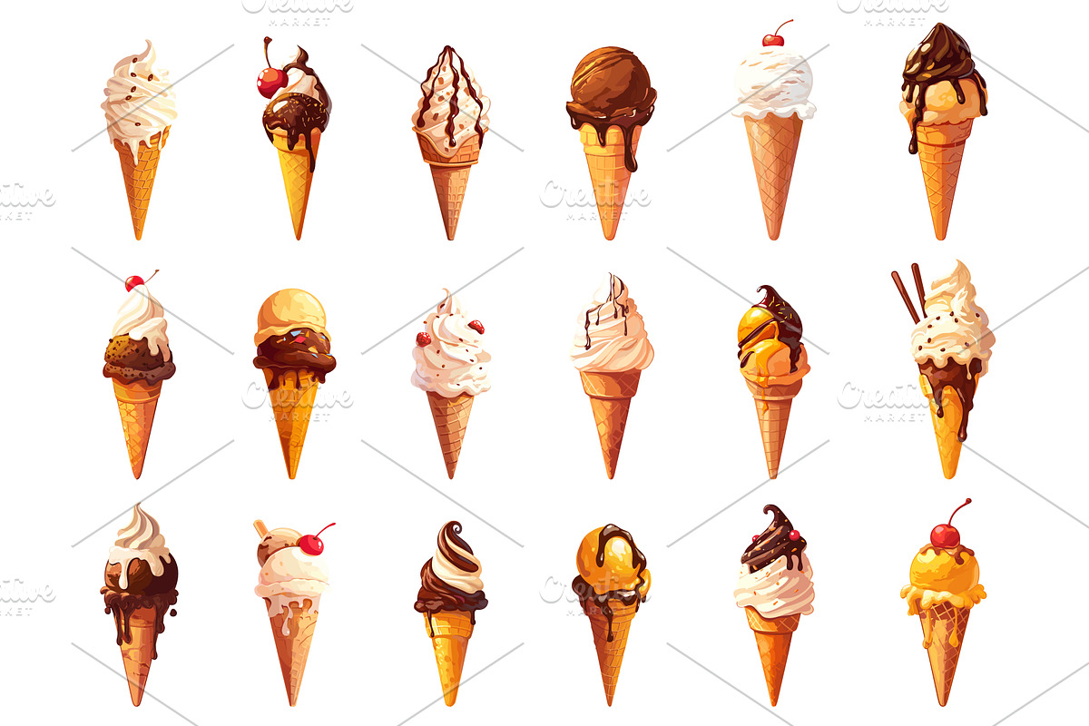 Set of cartoon different ice creams, a Food Illustration by LadadikArt