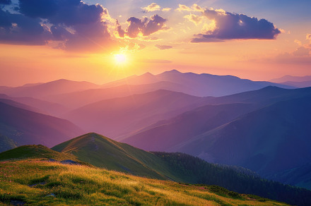 Warm sunlight casts a golden glow ov, a Photo by Tanuart