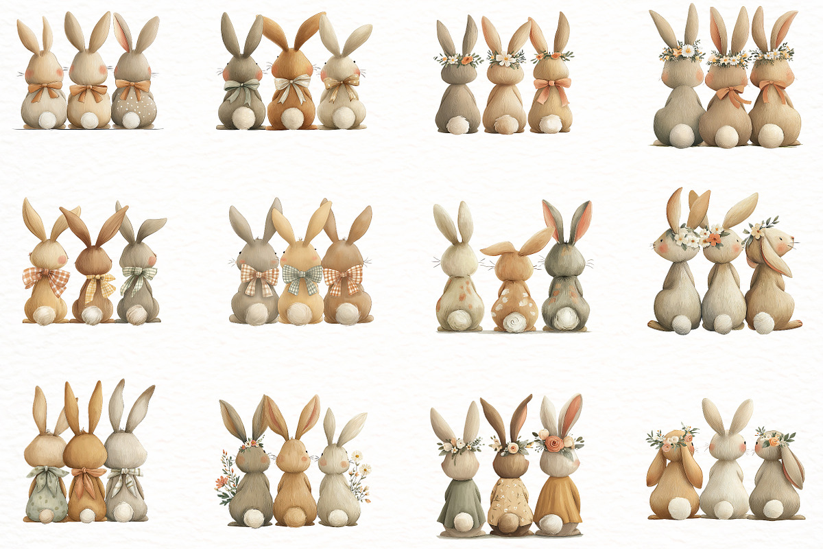 Hand-Drawn Easter Bunnies Clipart, an Illustration by Designworld (Photo 2 of 7)