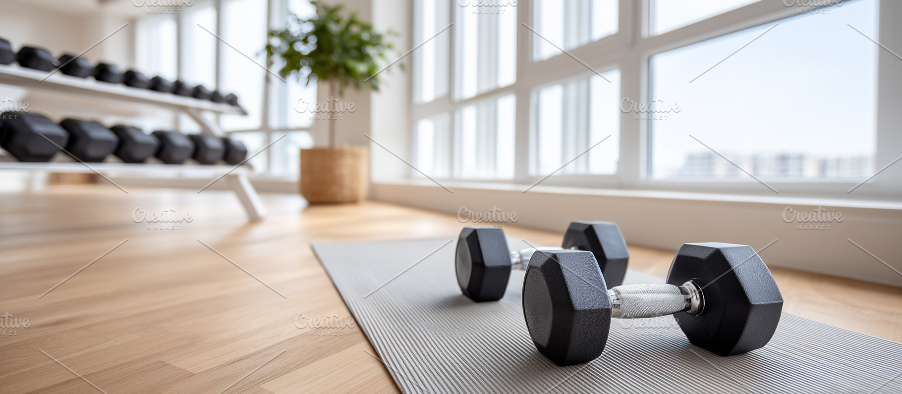 Well-lit gym interior with dumbbells, a Sports & Recreation Photo by MistyDay