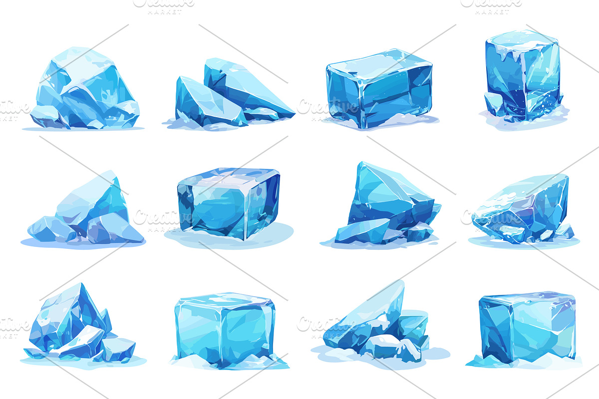 Set of various pieces of ice of, a Food Illustration by LadadikArt