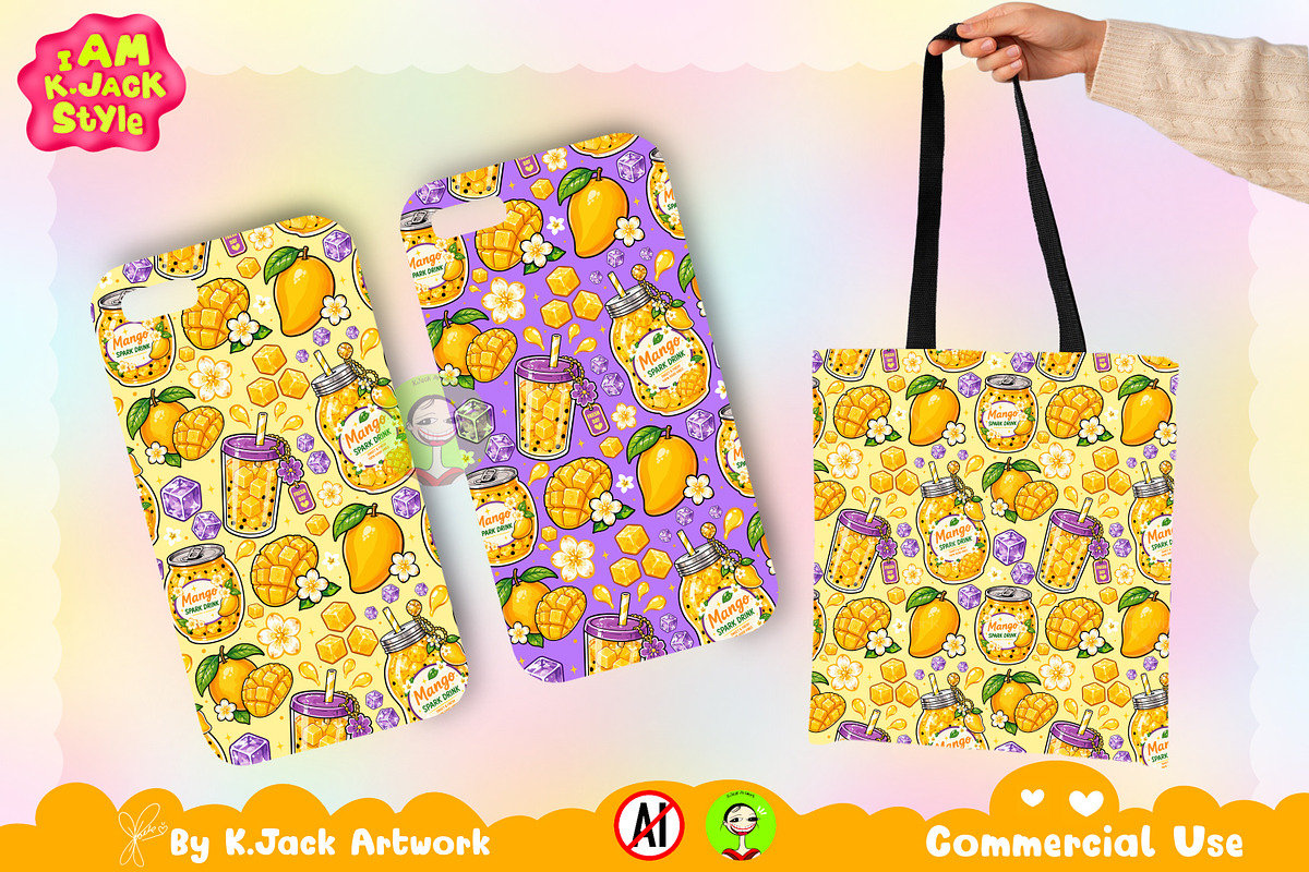 Mango Spark Drink Seamless Pattern, a Background Graphic by K.JackArtwork (Photo 4 of 8)