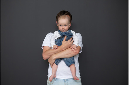 portrait of young father hugging his, a Person Photo by Koldunova