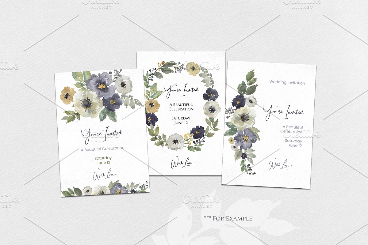 Watercolor Dusty Blue White Flowers, a Decorative Illustration by GraphicsDish (Photo 4 of 4)