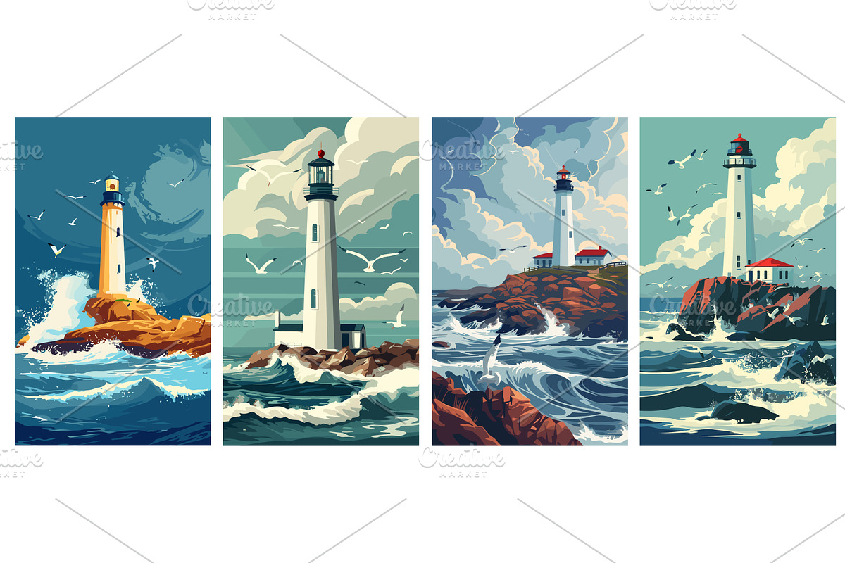 Rugged sea coast with lighthouse, an Illustration by Valerie Bodnar