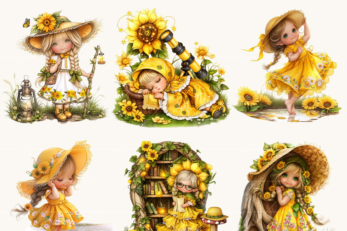 Cute Little Girl Gnome and Sunflower, a Person Illustration by Design Scotch (Photo 3 of 8)