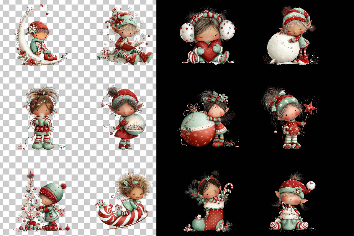 Whimsical Christmas Elf Girl Clipart, a Seasonal Illustration by fashionaddict (Photo 4 of 7)