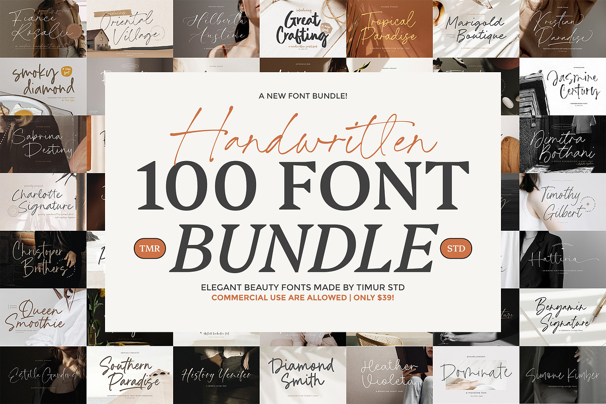 100 Elegant Handwritten Font Bundle, a Handwritten Font by Timurtype (Photo 1 of 10)