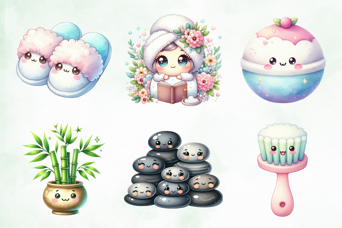 Cute Kawaii Spa Girl Clipart, an Illustration by Creative Art (Photo 7 of 7)
