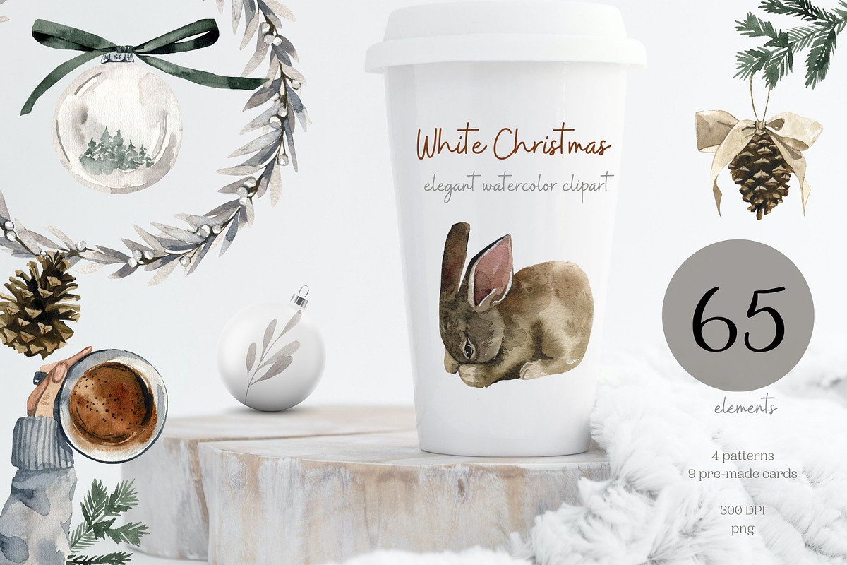 Watercolor clipart - White Christmas, a Seasonal Illustration by Artcard Watercolor (Photo 7 of 16)