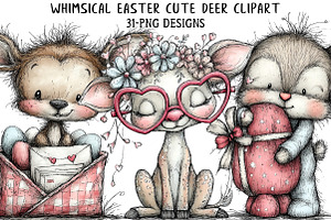 Whimsical Easter Cute Deer Clipart, an Illustration by Daily.Designs