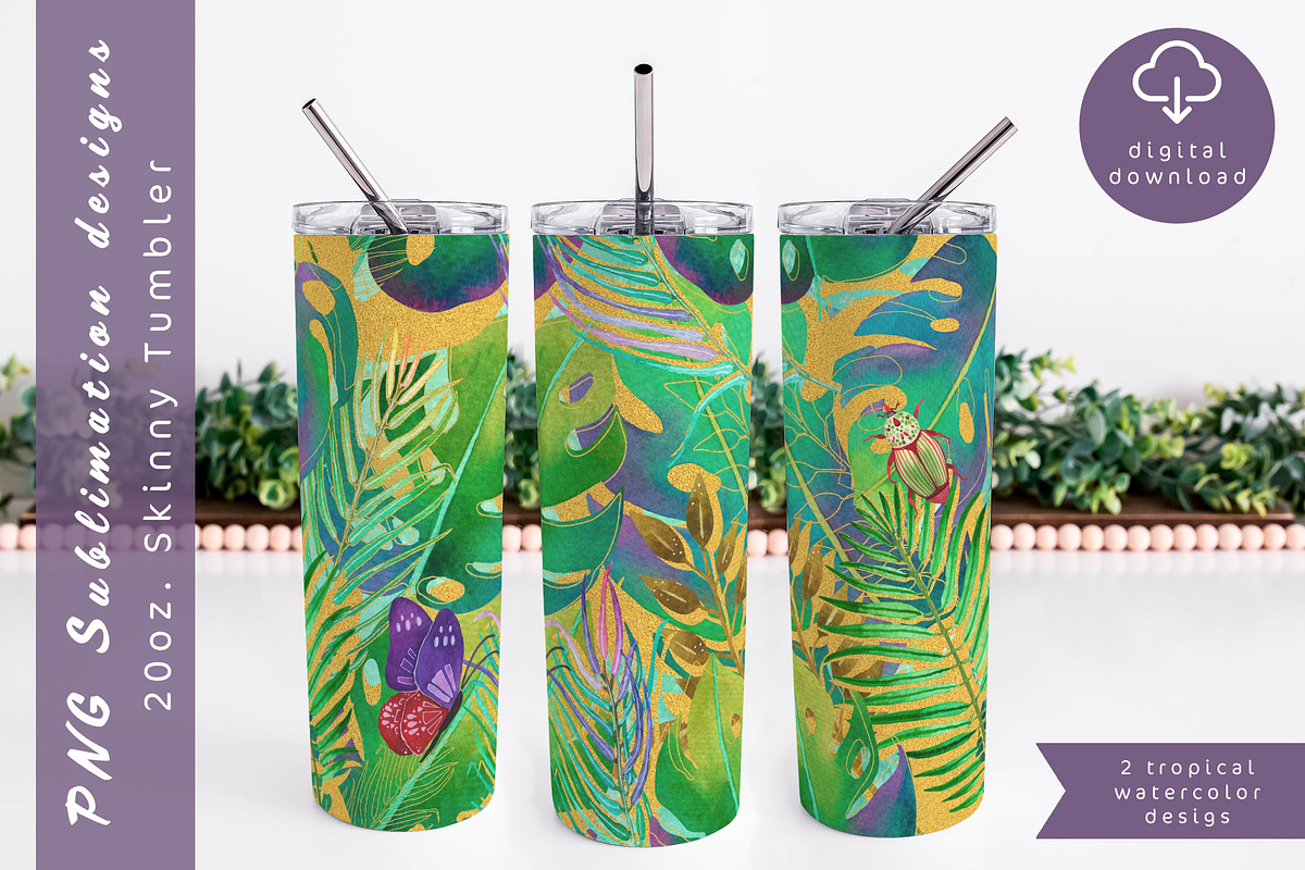 Tropical leaves sublimation tumbler, an Object Graphic by AnastasiaWatercolor (Photo 1 of 4)