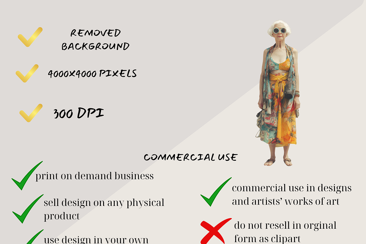 VINTAGE OLD LADY BEACH CLIPART PACK, a Person Illustration by Daring Digies (Photo 9 of 10)