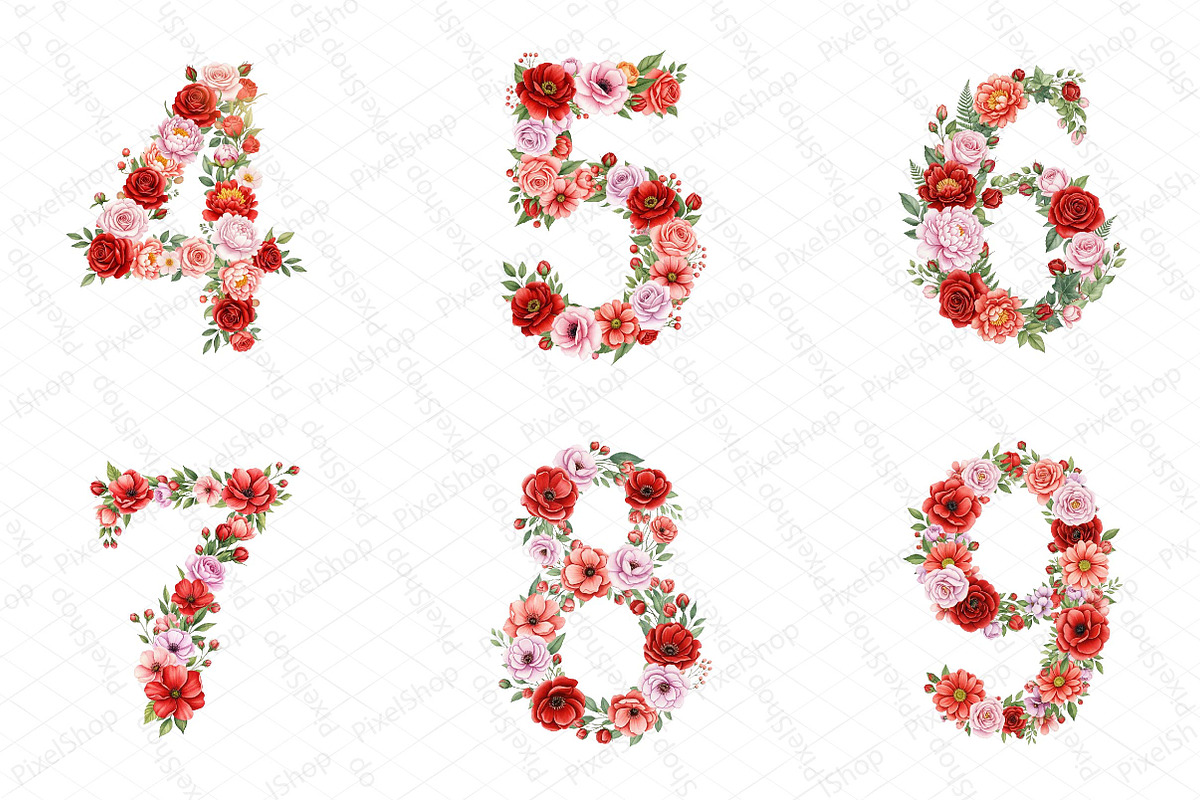 Watercolor Red Flowers Alphabet Clip, an Illustration by DreamPrint404 (Photo 3 of 4)