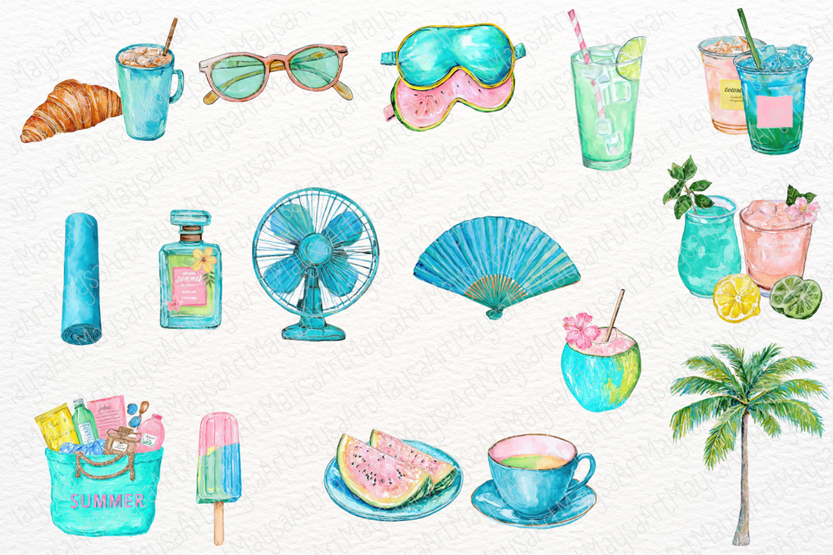 Watercolor Summer Planner Icons Set, a Seasonal Illustration by Maysa Art (Photo 3 of 6)