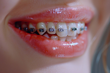 Young woman with modern braces on teeth, dental care concept, a Health & Medical Photo by AlyaAnd