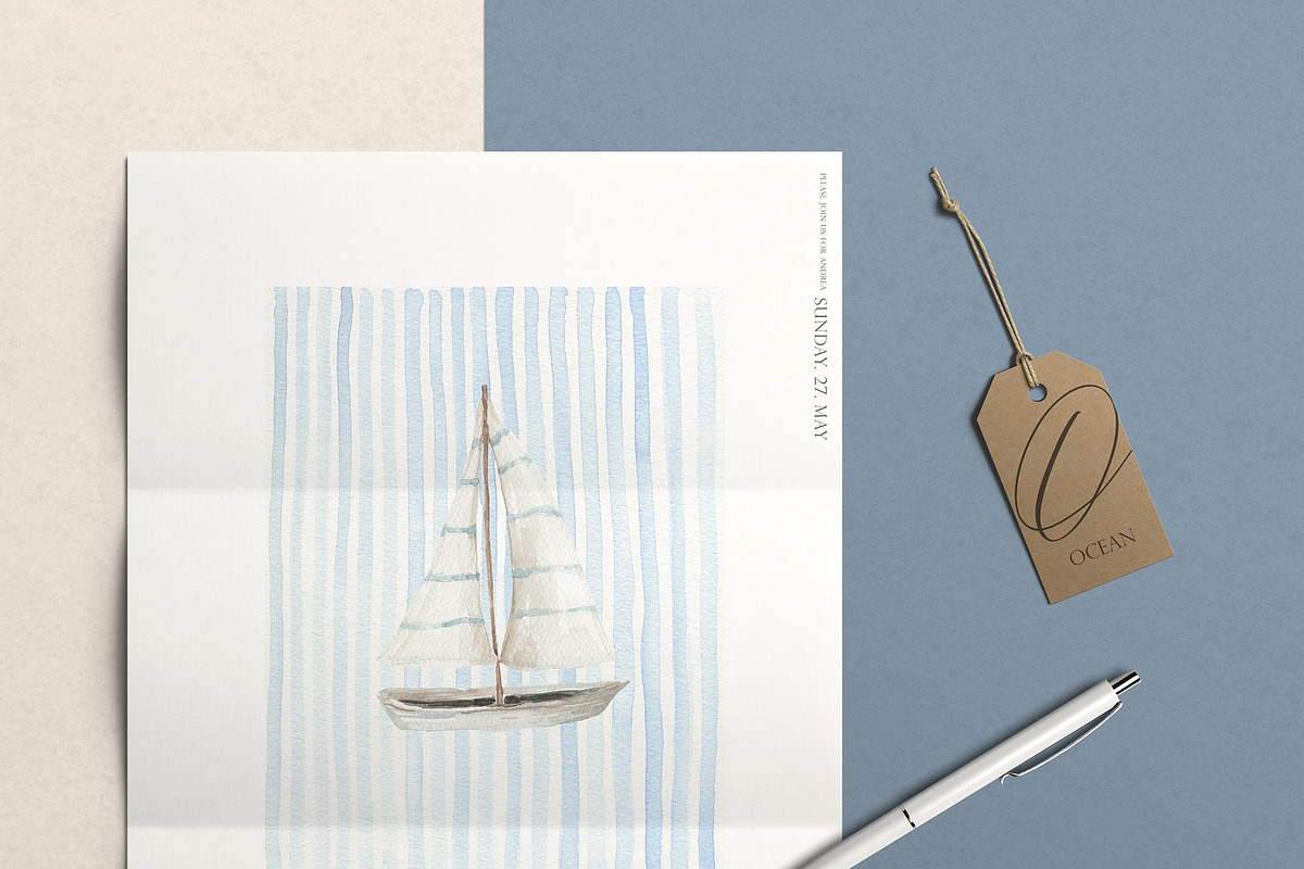 Watercolor Nantucket Summer Clipart, a Decorative Illustration by Beigetime (Photo 6 of 9)
