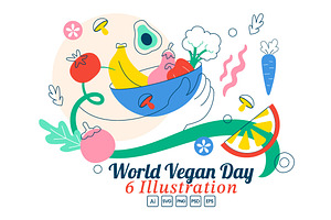 6 World Vegan Day Illustration, a Food Illustration by denayunebgt