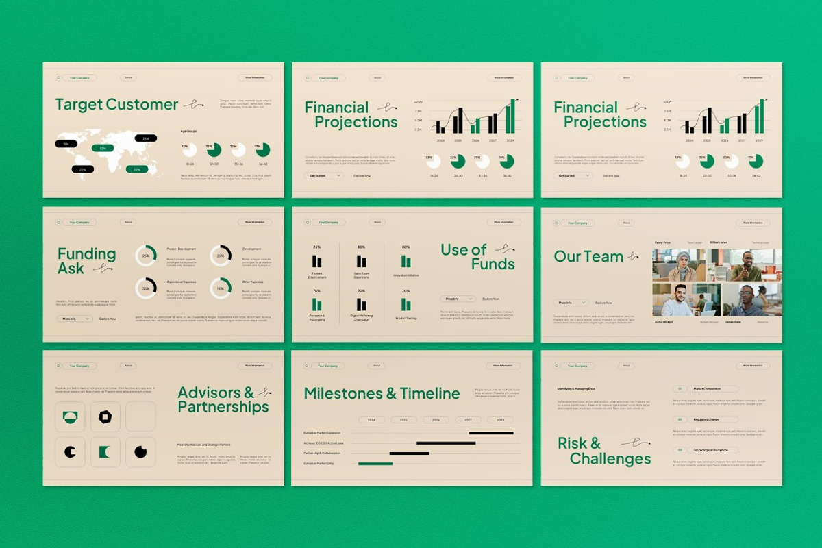 Green Cream Modern Pitch Deck PPT, a Presentation Template by graphicook (Photo 6 of 8)