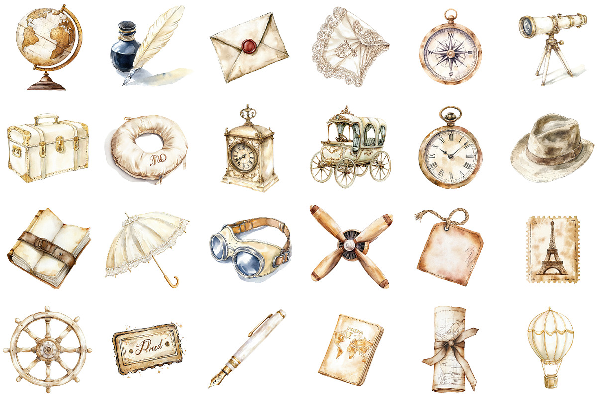 Antique Ivory Travel Clipart, an Illustration by Sublimation Artist (Photo 2 of 6)