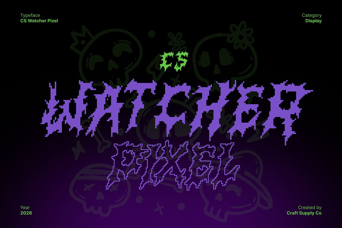 CS Watcher Pixel, a Blackletter Font by Craft Supply Co. (Photo 1 of 8)