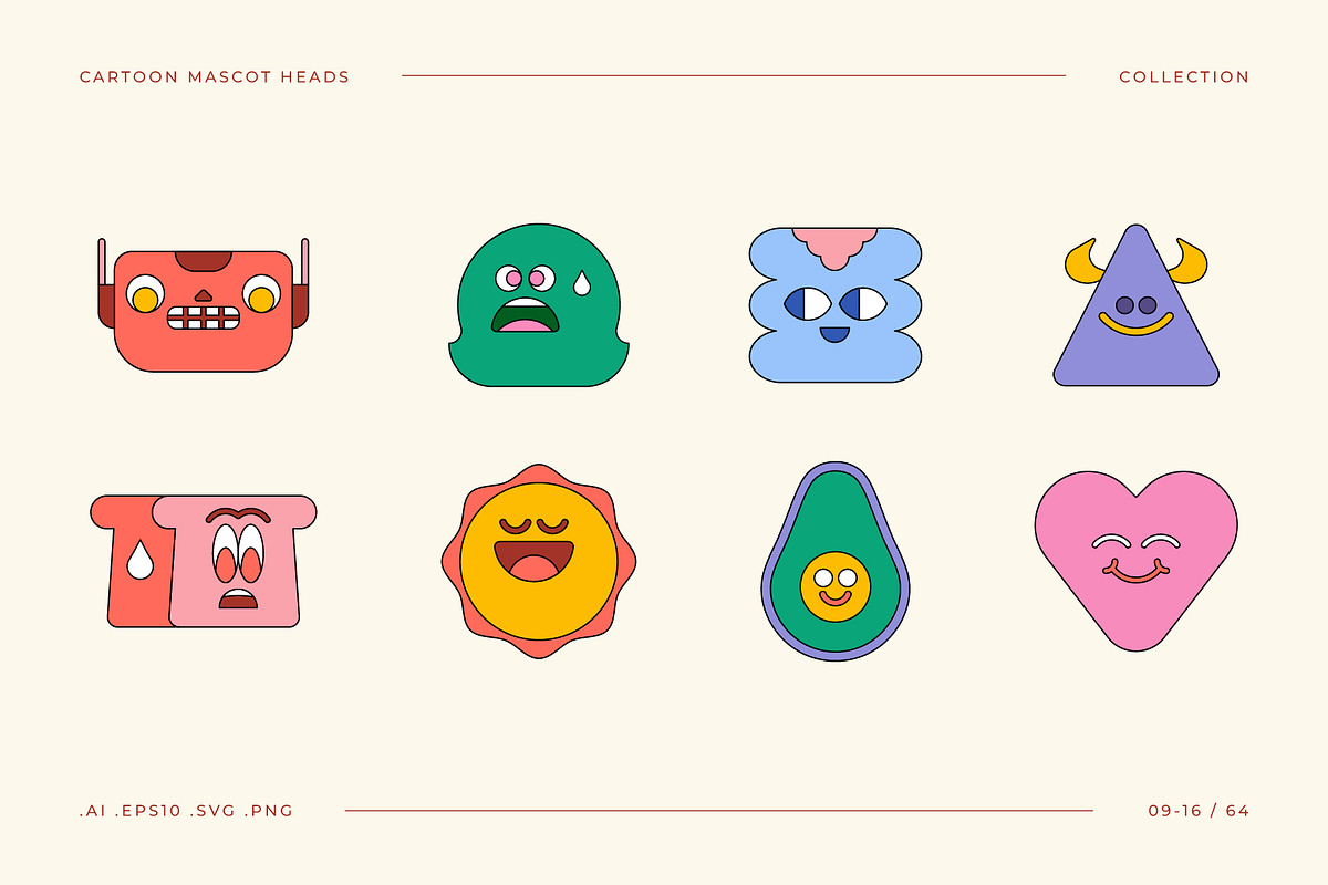 Cartoon Mascot Heads Collection, an Object Graphic by Léo Alexandre (Photo 3 of 16)