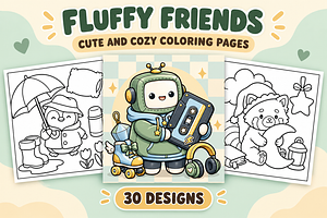 Fluffy Friends Coloring Pages #2, an Animal Illustration by Inkivelle Studio