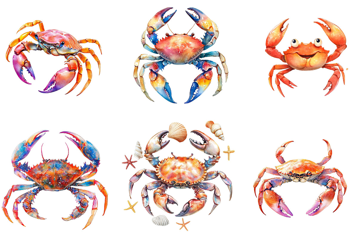 Watercolor Crab Clipart, an Illustration by Designking (Photo 4 of 5)