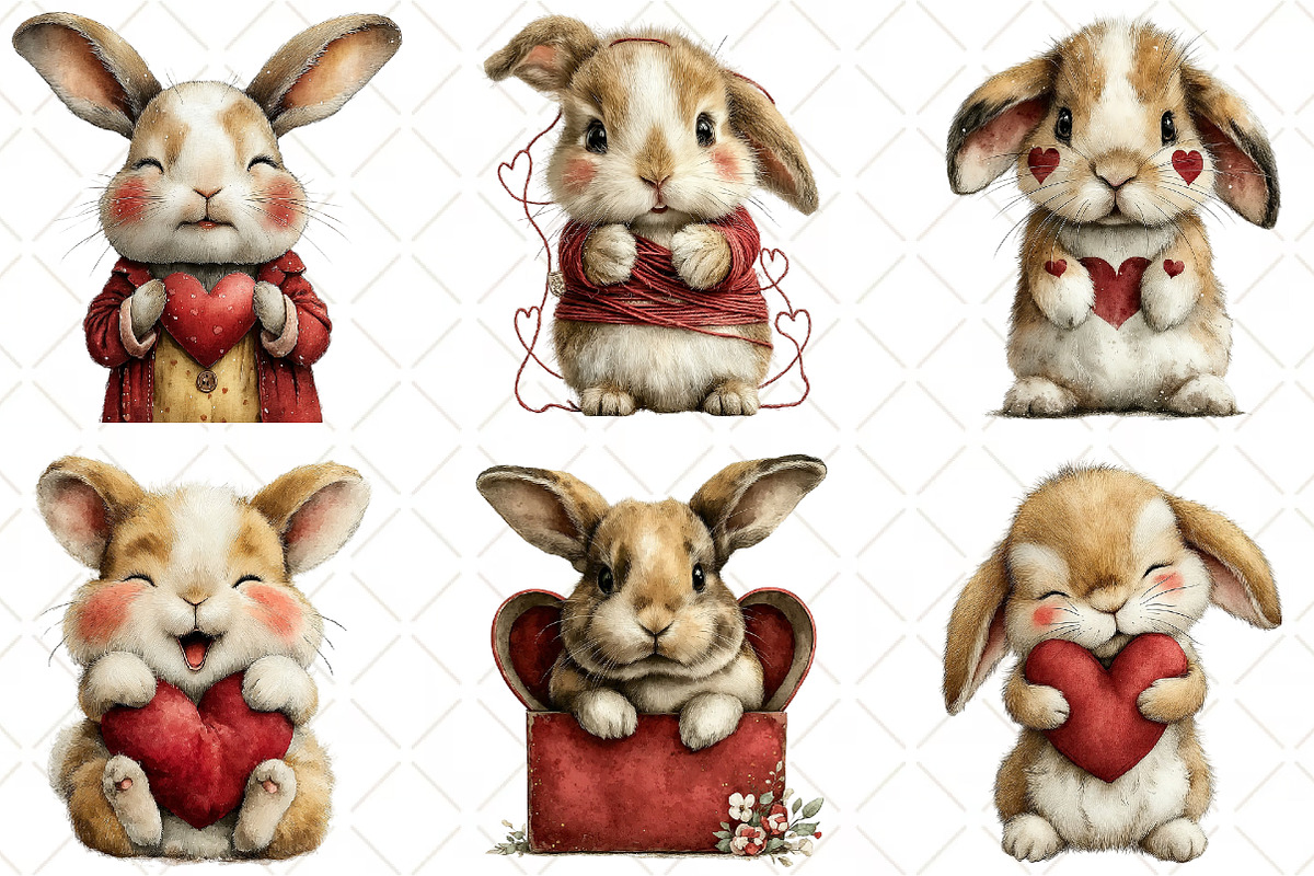 Whimsical Valentines Bunny Clipart, an Illustration by Black Bird Studio (Photo 4 of 6)