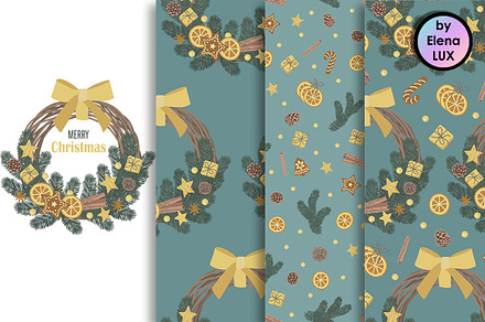 Christmas wreath + seamless set
