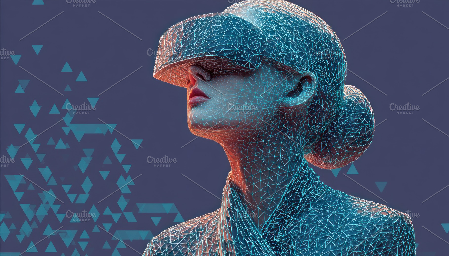 Digital woman in polygon mesh wearing futuristic VR headset surr, an Abstract Photo by José Manuel Gelpi