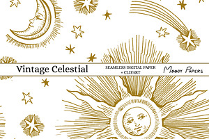 Vintage Celestial Seamless Pattern, a Pattern Graphic by MoodyPapers