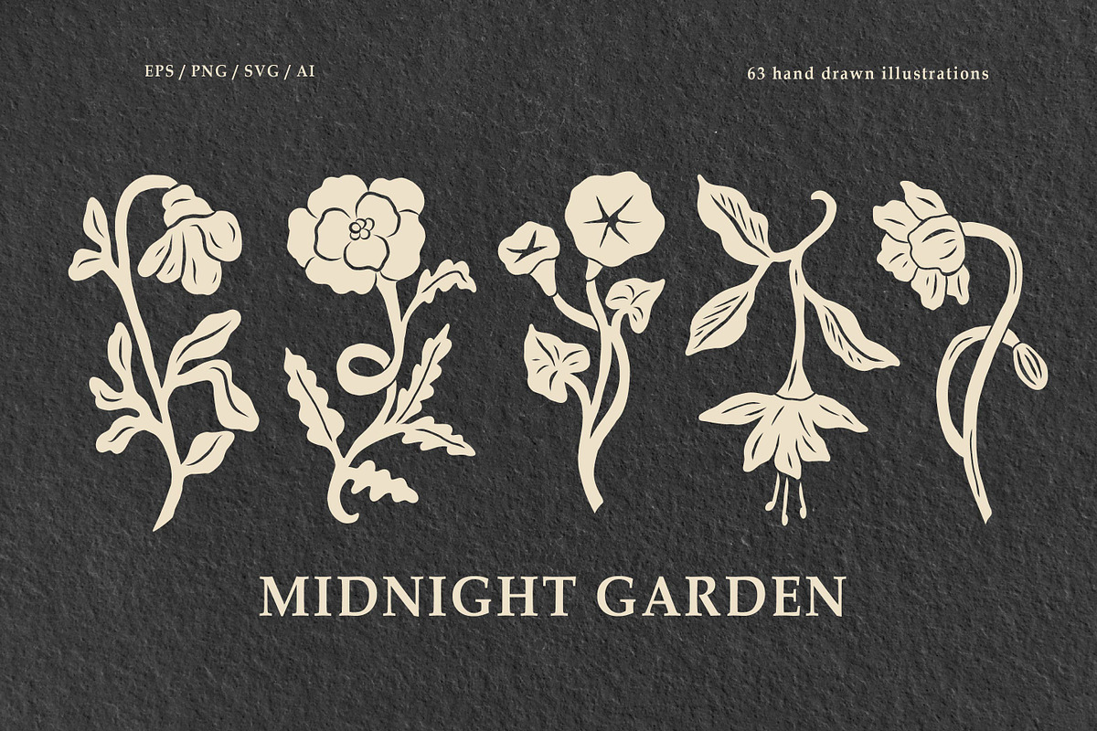 Midnight Garden flowers set, an Object Illustration by RaDavCrafts (Photo 1 of 10)