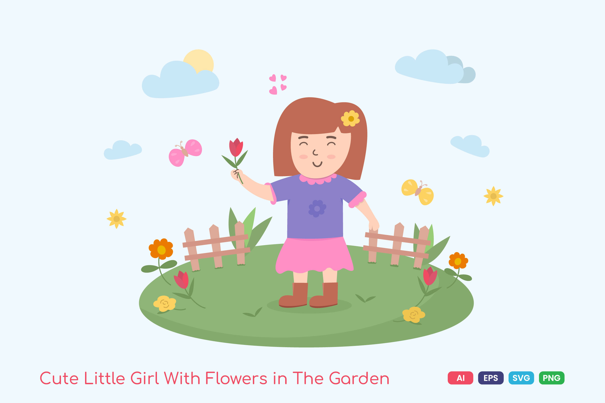 Cute Little Girl With Flowers, a Decorative Illustration by MikroType Std