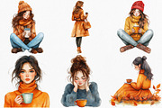 Autumn Coffee Girl Clipart, an Icon by Canvas Craft (Thumbnail 2 of 7)