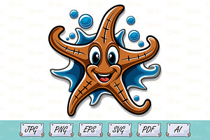 Cute Smiling Starfish with Bubbles, an Animal Illustration by Ghagra