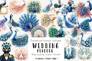 Wedding Peacock Clipart, an Illustration by CreationArt