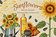 Watercolor Sunflowers Clipart, an Illustration by Andre_Eva (Thumbnail 1 of 9)